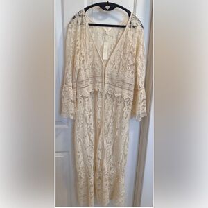 ADIVA Cream Lace Duster Kimono Boho Long Cardigan Small NWT